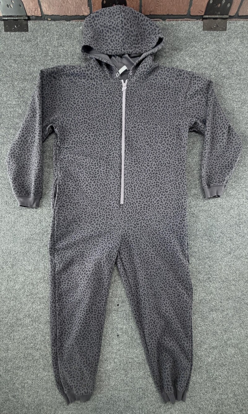 Fabletics Jumpsuit Womens XXL Deep Purple Fleece Hooded Leopard Print One Piece
